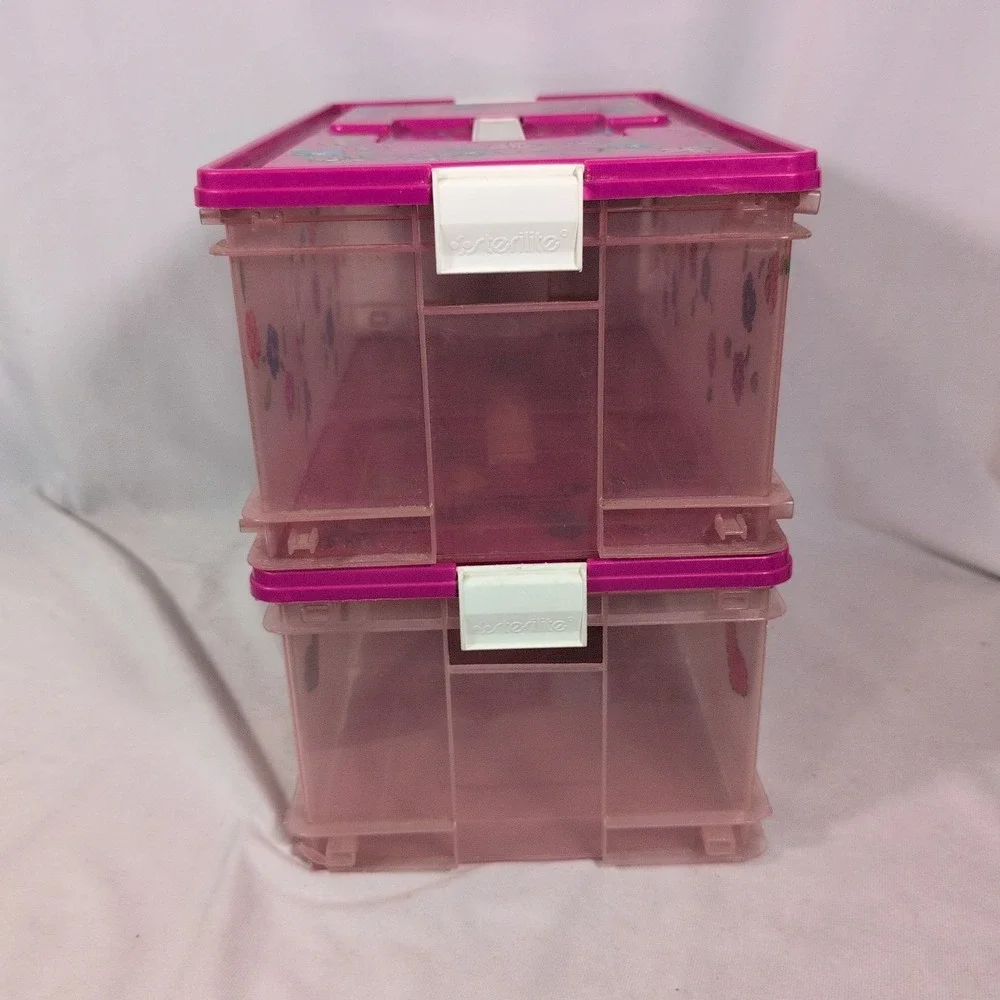 VTG 90s Decorated Sterilite Show Offs Storage Container 1697 See Thru Pink